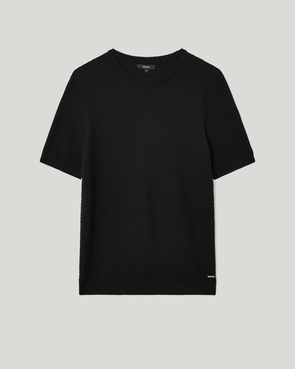 Frank Textured Short Sleeve Knit, Black, hi-res